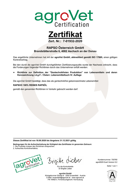 Agrovet Zertifikat Rapso Deutsch